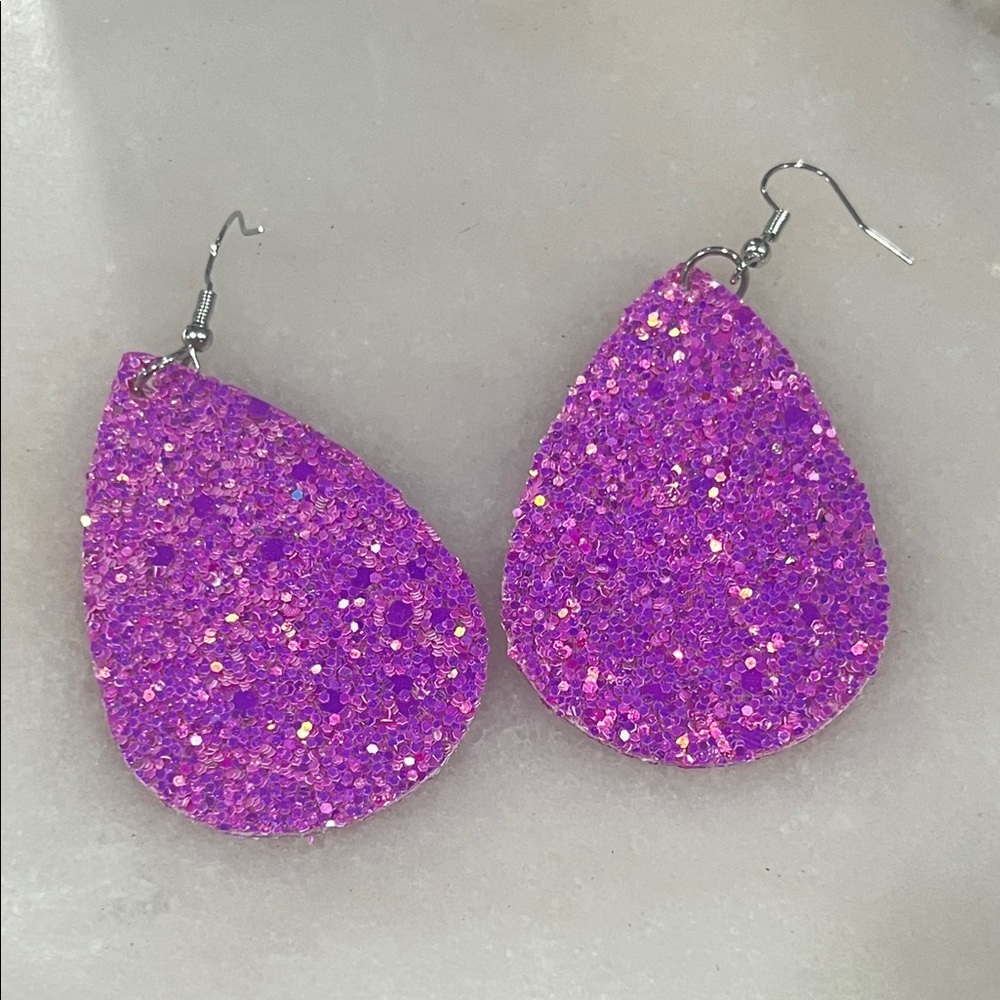 Glittering Purple Teardrop Earrings - Picture 3 of 3